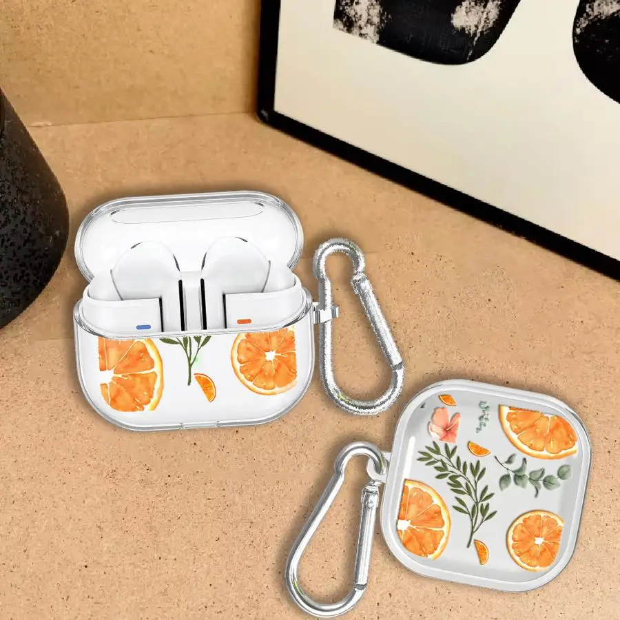 Orange Slice And Leaf Print Case For Samsung Galaxy Buds 4Pro 2 4 Pro Live 3Pro 3 FE Clear Earphone Cases Cover view 3
