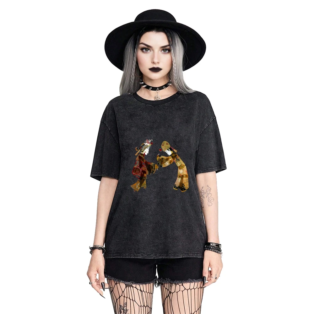 

Постиранная футболка, графический принт китайской тени на спине, культурный дизайн, повседневная футболка с короткими рукавами, модная уличная футболка