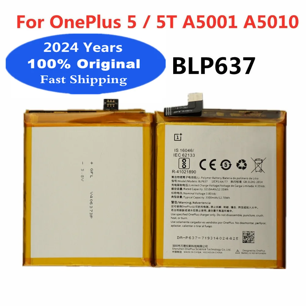 2024 Years 3300mAh Original Battery For OnePlus 5 A5001 One Plus 5T A5010 BLP637 Genuine Phone Replacement Battery Batteries