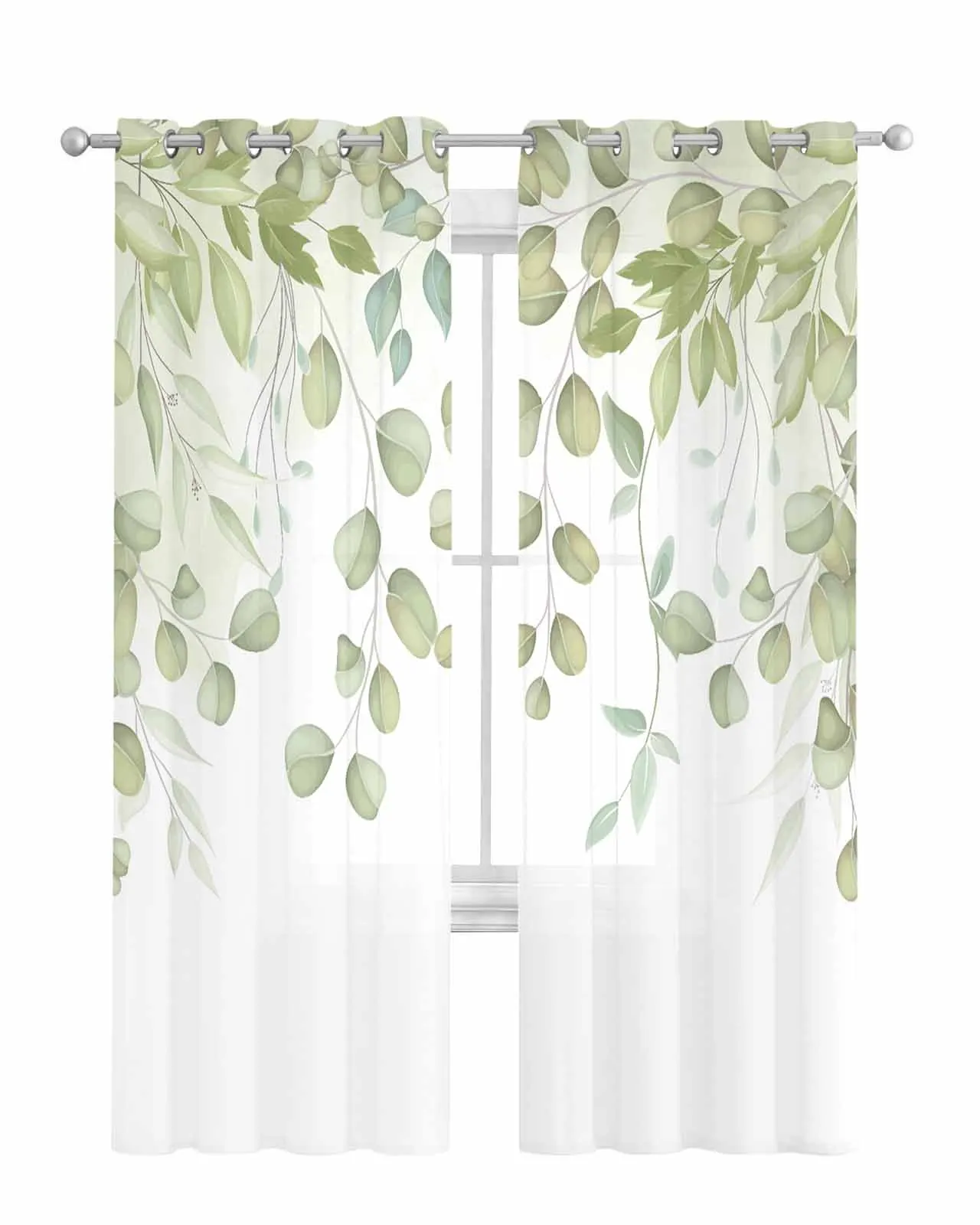 Countryside Plant Flowers Watercolors Tulle Curtains Living Room Sheer Window Treatments Voile Drapes with Grommets Home Decor