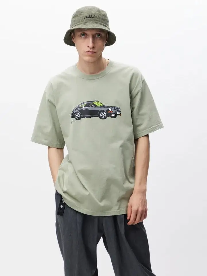 Neighborhood Trendy Japanese‑Style Men Short‑Sleeve T‑Shirt Music Theme Print Casual Unisex Tops