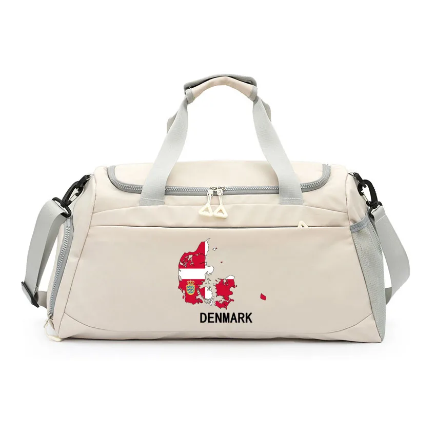

Street Waterproof Sports Bags Denmark Flag Printed Gym Bag Handbag Novelty Fitness Bag for Couple Fitness Yoga Basketball Bag
