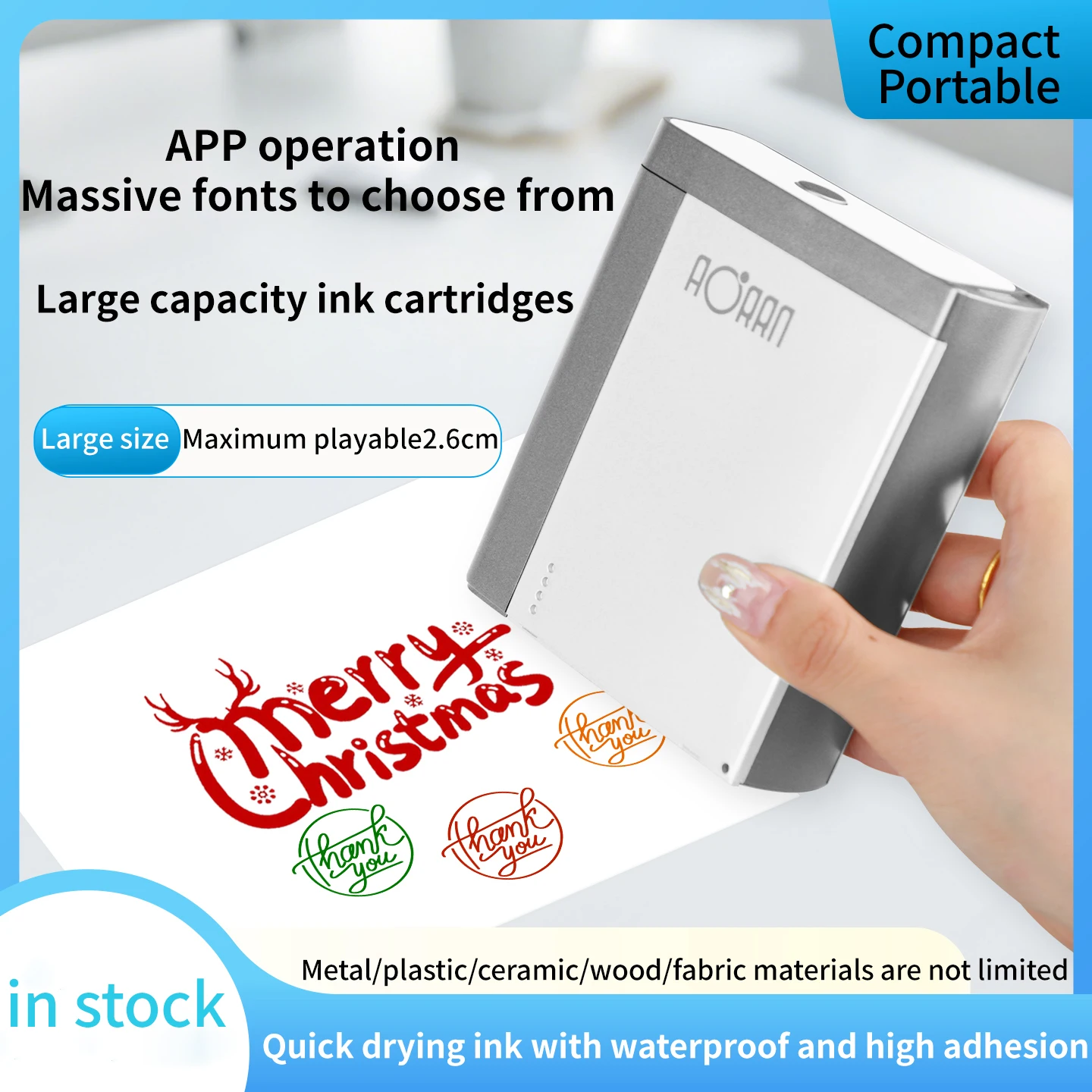 AORAN MINI Handheld MINI Printer, Intelligent MINI Marking Machine, Greeting Card, Clothing, Waterproof Plastic, Metal, Producti
