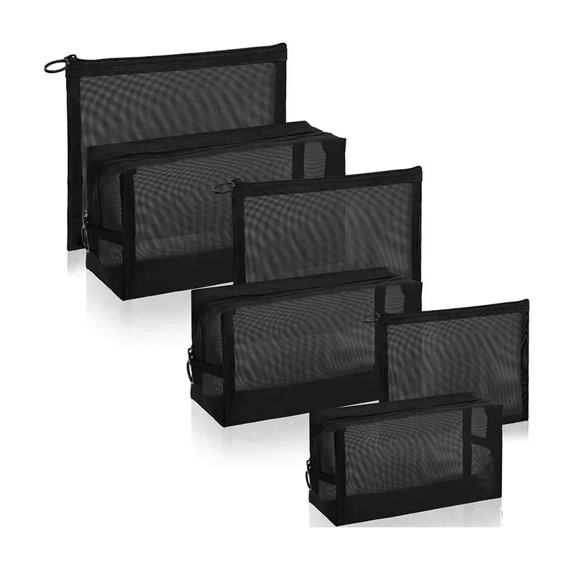 

1Pcs Zipper Transparent Mesh Makeup Case Organizer Make Up Toiletry Wash Bags Women Travel Black Mesh Cosmetic Bag Storage Pouch
