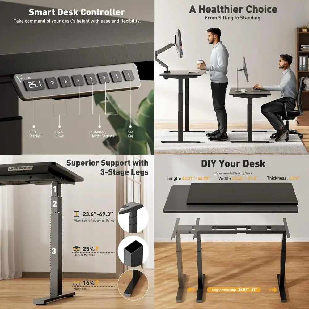 

Регулируемые по высоте ножки для стола с двумя моторами, грузоподъемность 130 кг, диапазон регулировки 60-120 см, 4 предустановленных положения (черные)