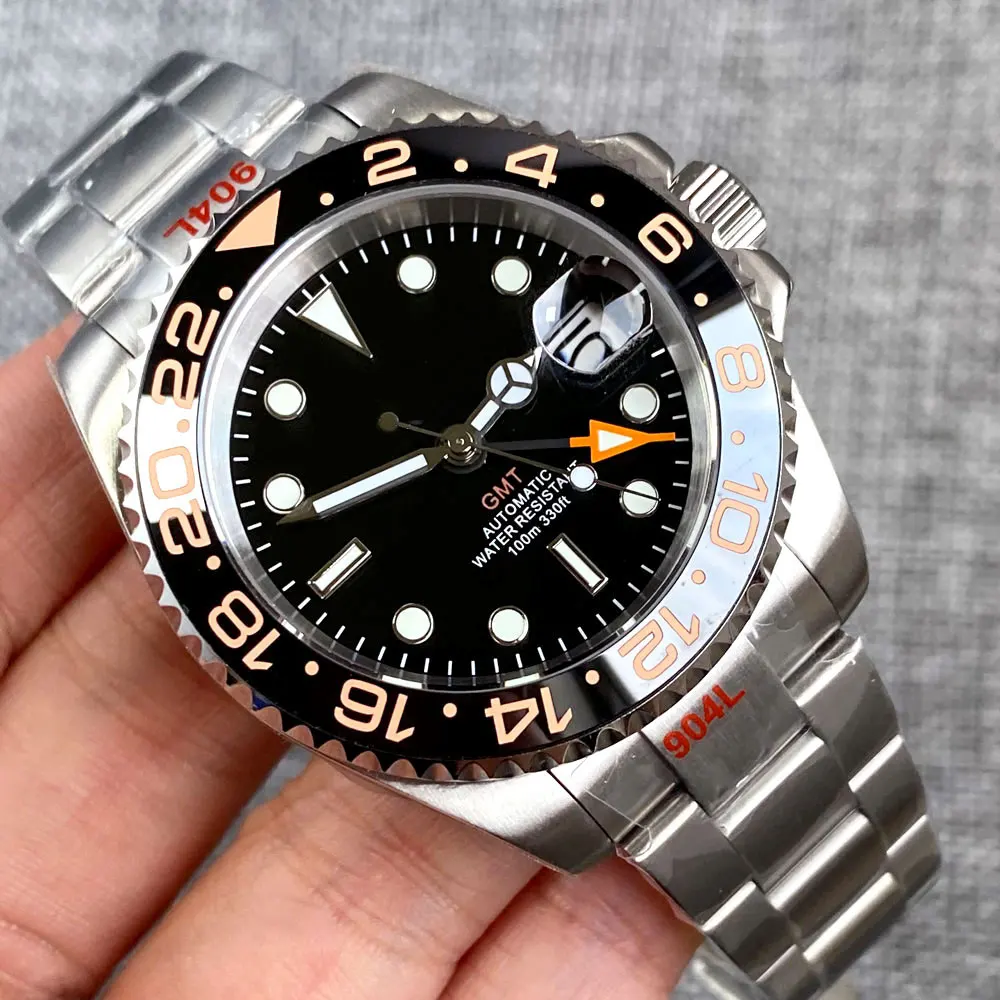 Мужские механические часы BLIGER NH34 GMT Diver, зеленый/красный/синий ручной браслет 904L, 120 кликов, сапфировые стальные часы