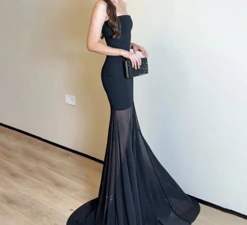 

Women Dresses 2026 Spring New Solid Color Sleeveless Strapless Mesh Patchwork Temperament Slim Fit Hip Hugging Long Dress
