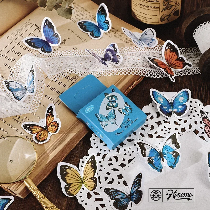 46pcs Half Old Time Series Sticker Paper Boxed Stickers Vintage Journal DIY Decoration Stickers  Kawaii Stickers