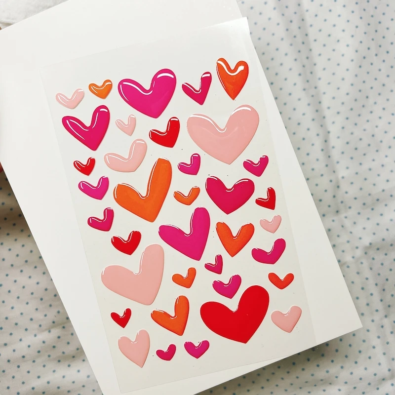 Pink Golden Epoxy Waterproof 3D Heart Stickers Cute DIY Handicraft Craft for Phone Case Decoration Sweet Scrapbooking Stationery
