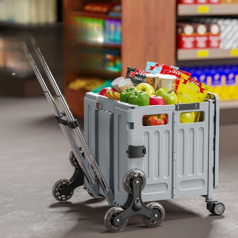 Portable Foldable Shopping Cart, Grocery Trolley for Home & Outdoor with Stair Climbing Wheels, Lightweight Hand Pull Wagon