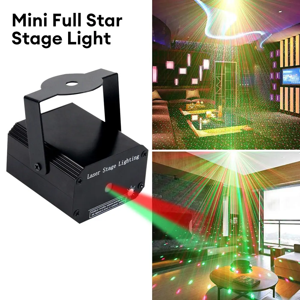 Portable Mini 2in1 LED Stage Light DJ Disco Light Projector Laser Lights Sound Activated Flash Light for Christmas Wedding Party