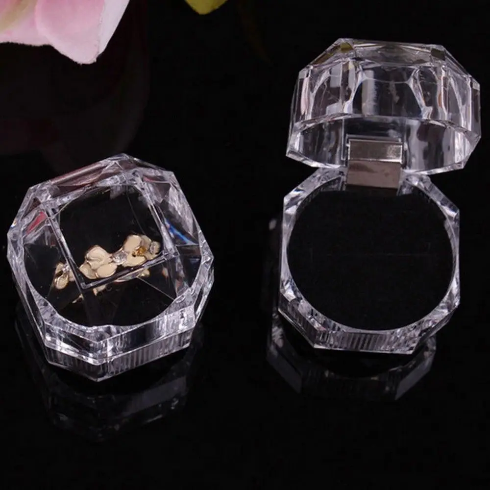 Clear Crystal Ring Box Earrings Brooch Storage Display Case Organizer Jewelry