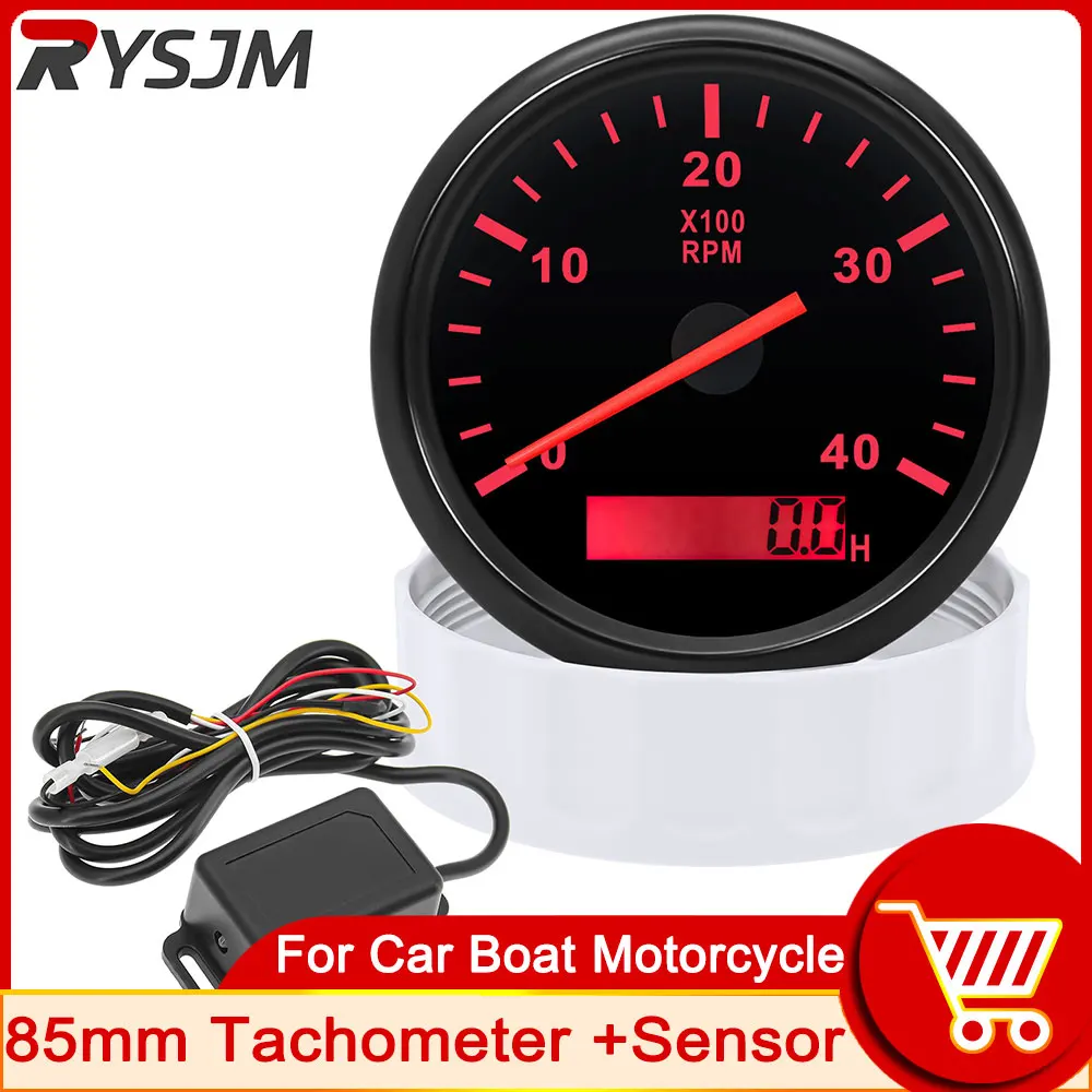 

0-4000RPM 85mm Tachometers with Adapter Sensor Modified Gauge Rev Counters Motorcycle Gauges RPM Hourmeters Red Backlight 9-32