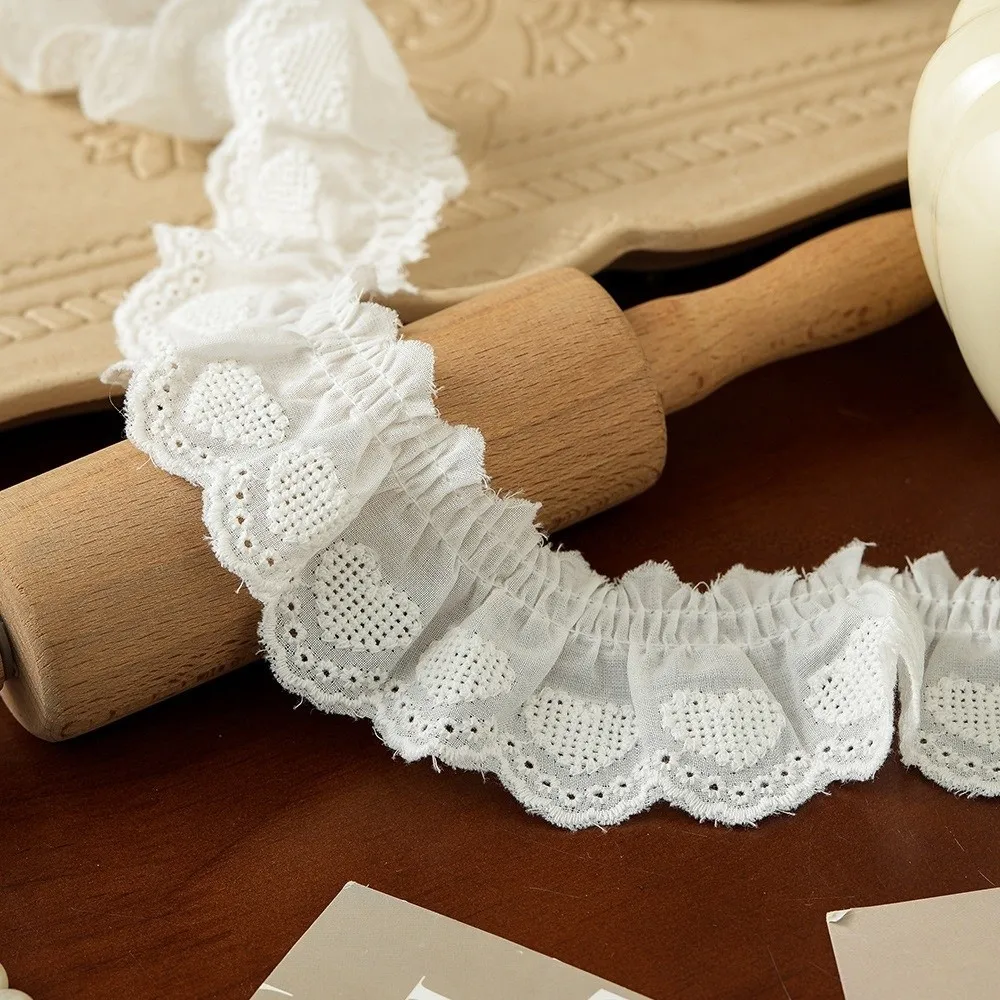 DIY Wide Ruffle Trim Heart Embroidered Handmade Wrinkle Lace Skirt Edge Cotton Clothing Lace Material Sewing Accessories