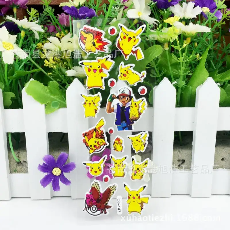 12Pcs/set Pokemon Pikachu Children\'s Cartoon Sticker 3D Puffy Bubble Stickers Kawaii Kids Toys Vinyl Anime Decoration Gifts