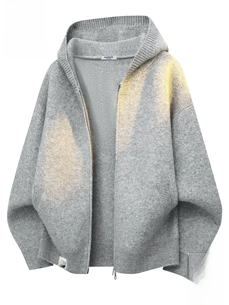 

PaulFrank Men's Hooded Open Cardigan Sweater Casual Zipper Jaet Autumn Leisure Warm Polyester Blend Long Sve Knittedwear