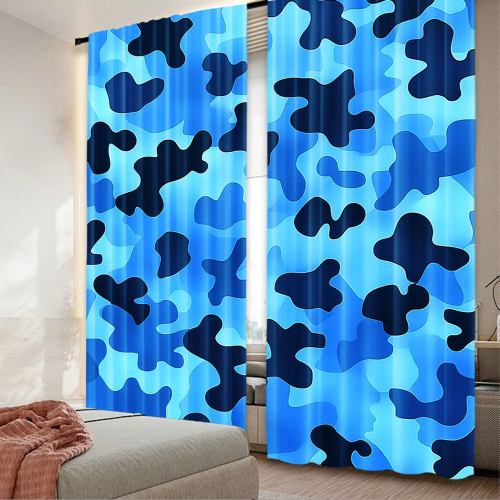 2Pcs Camo Curtain Camouflage Abstract Shapes Design For Privacy Protection And Stylish Home Decor Perfect For Living Room Game