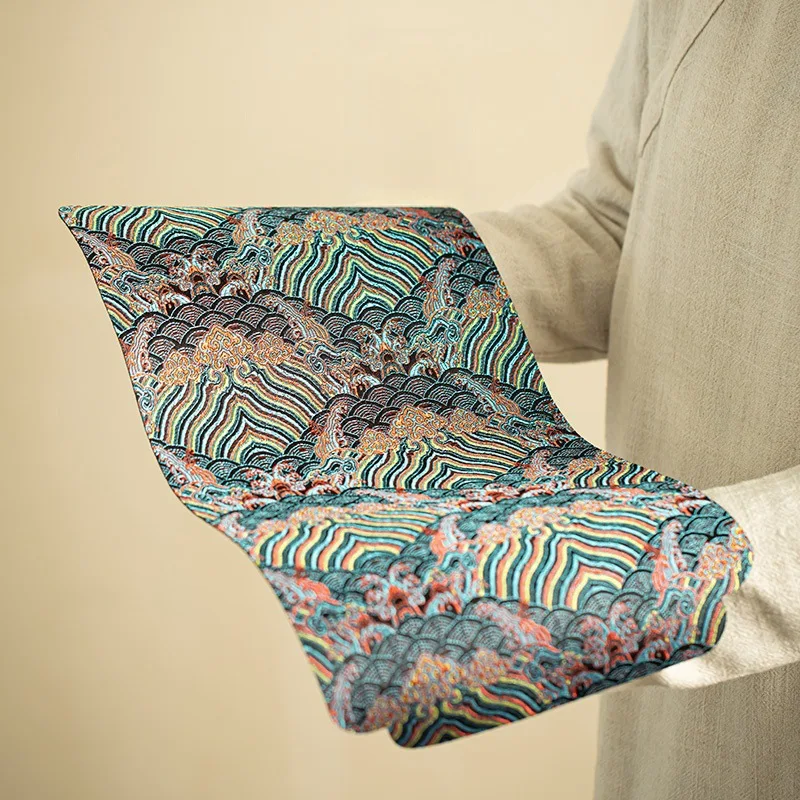 New Chinese Style Double sided Wave Tea Mat Waterproof Zen Style Dry Brewed Single Table Flag Tea Cloth