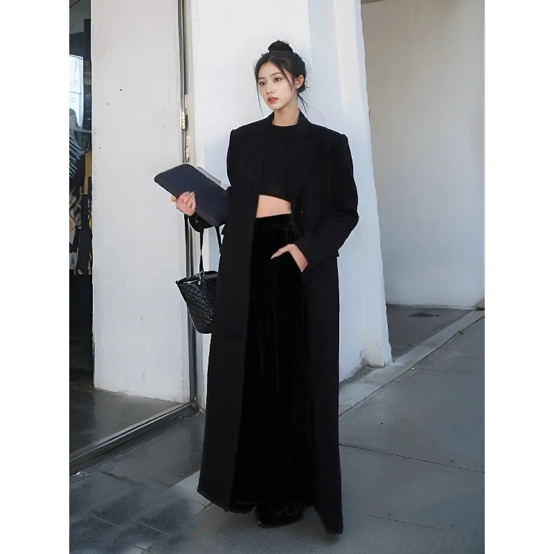 

Women's New Black High-end Long Suit Windbreaker Jacket with High-quality Fashion Design for Spring Autumn Trendy High-end Coat