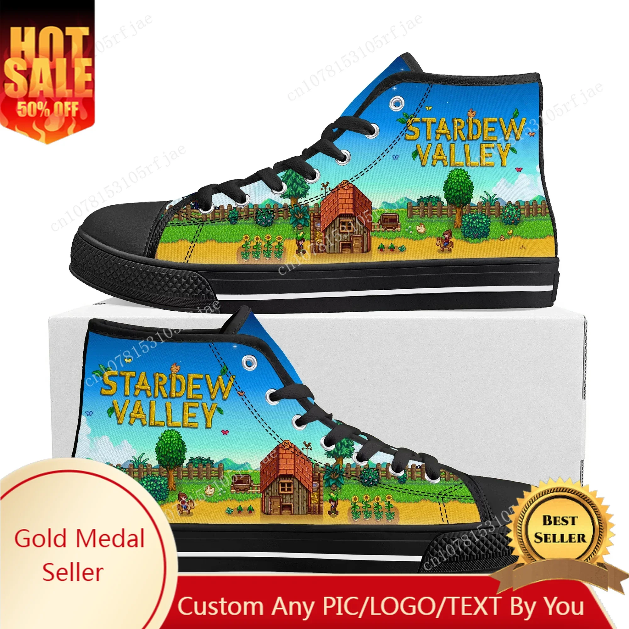 

Stardew Valley High Top Sneakers Cartoon Game Mens Womens Teenager High Quality Canvas Sneaker Fashion Custom Built Couple Shoes