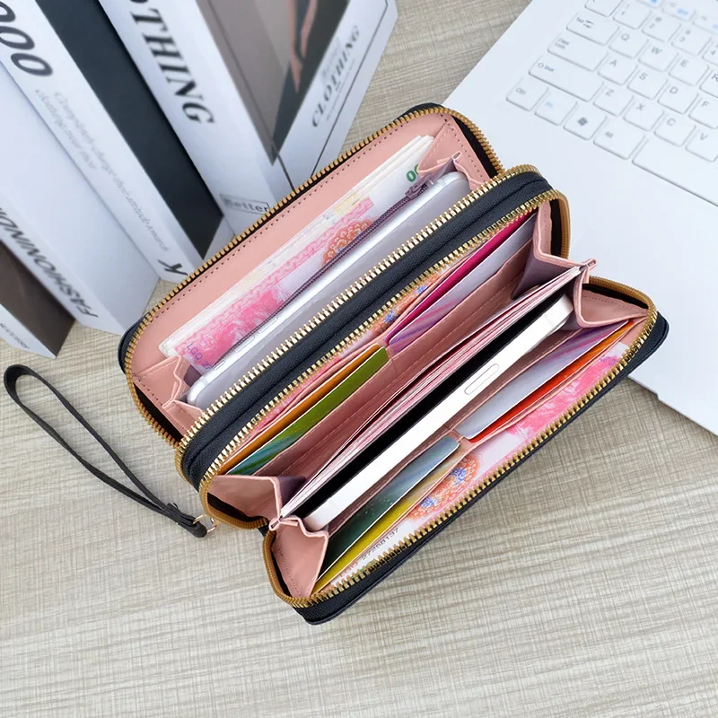 New  Wallet Women\'s Long PU Handbag Simple and Large Capacity Double Layer Mobile Case  Purses for Women