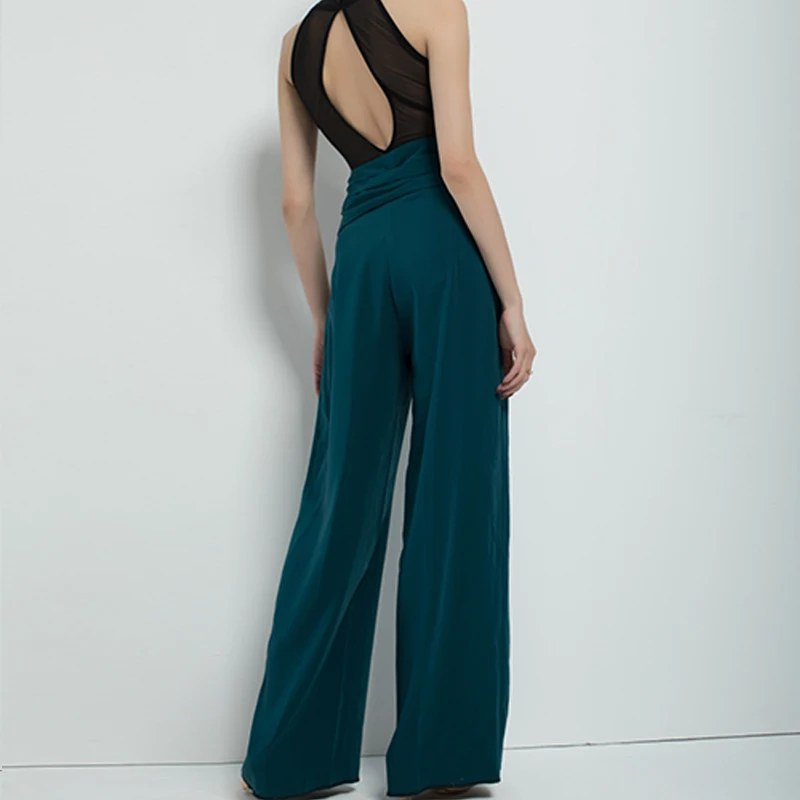 Strój do tańca towarzyskiego damski standardowy nowoczesny taniec występ spodnie do ćwiczeń czarny top z siateczki strój treningowy dla dorosłych 2338