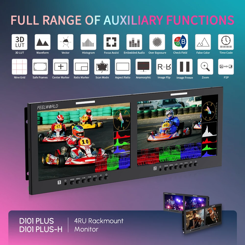 Dual 10.1 Inch 4RU Rack Mount Monitor IPS 1920x1200 4K HDMI CVBS Multi Input Professional Broadcast Video Display Custom Logo