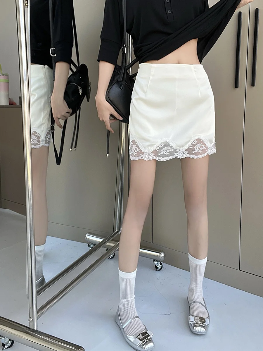 Sexy Lace Splice Cotton Village Short Skirt Women's Pure Desire  Design High Waist Bodycon  Dress for Traveling