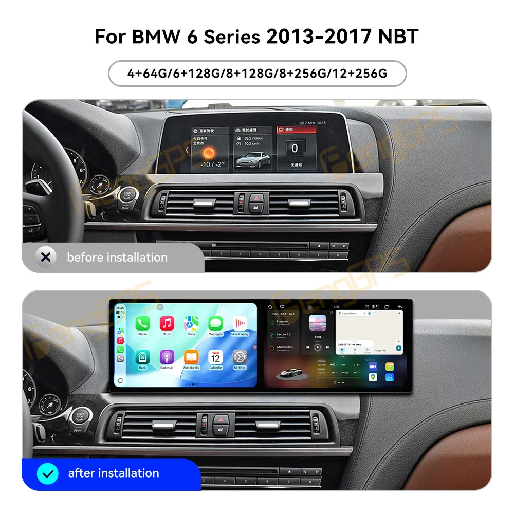 

Car Android Radio For BMW 6 Series F06 F12 2013-2017 Wireless Carplay Multimedia Player 9.1''+9.1'' Touch Screen Stereo WIFI 4G