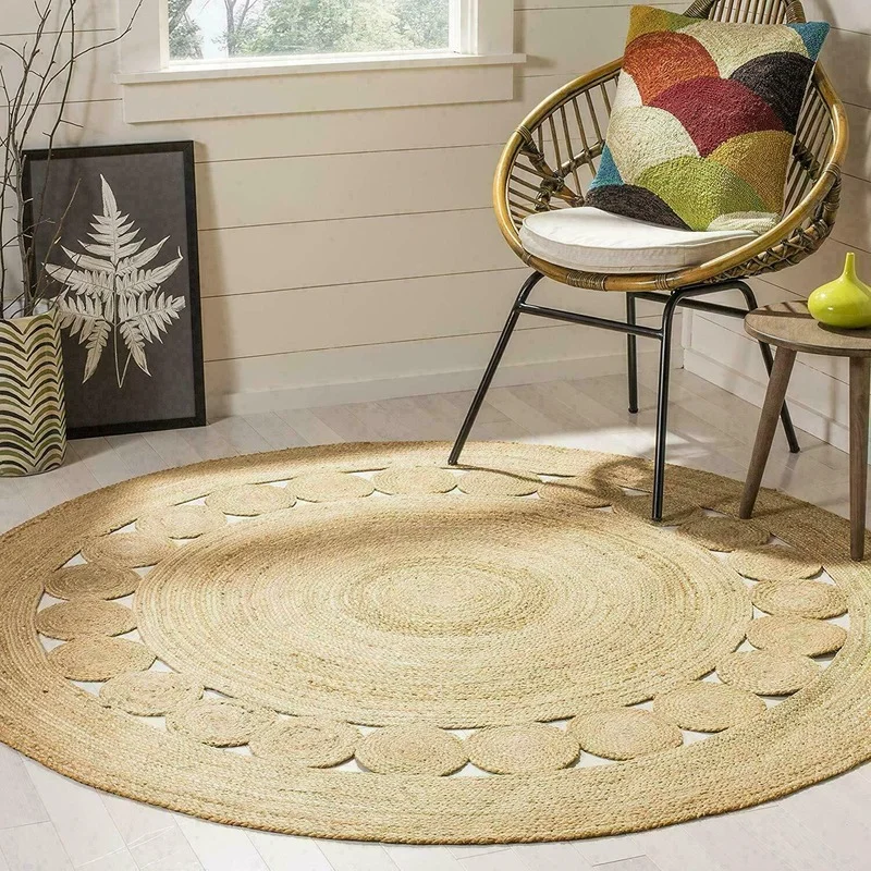 

Jute Round Carpet Weaving Style 100% Pure Natural Jute Decorative Carpet Home Decoration Carpet Modern