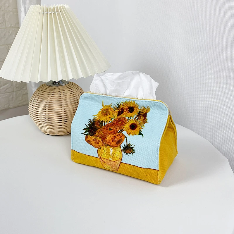 Artist Iris, Rose, Apricot, Sunflower, Oil Painting, Fabric Art, Paper Towel Storage Box, Living Room, Household Textile Box