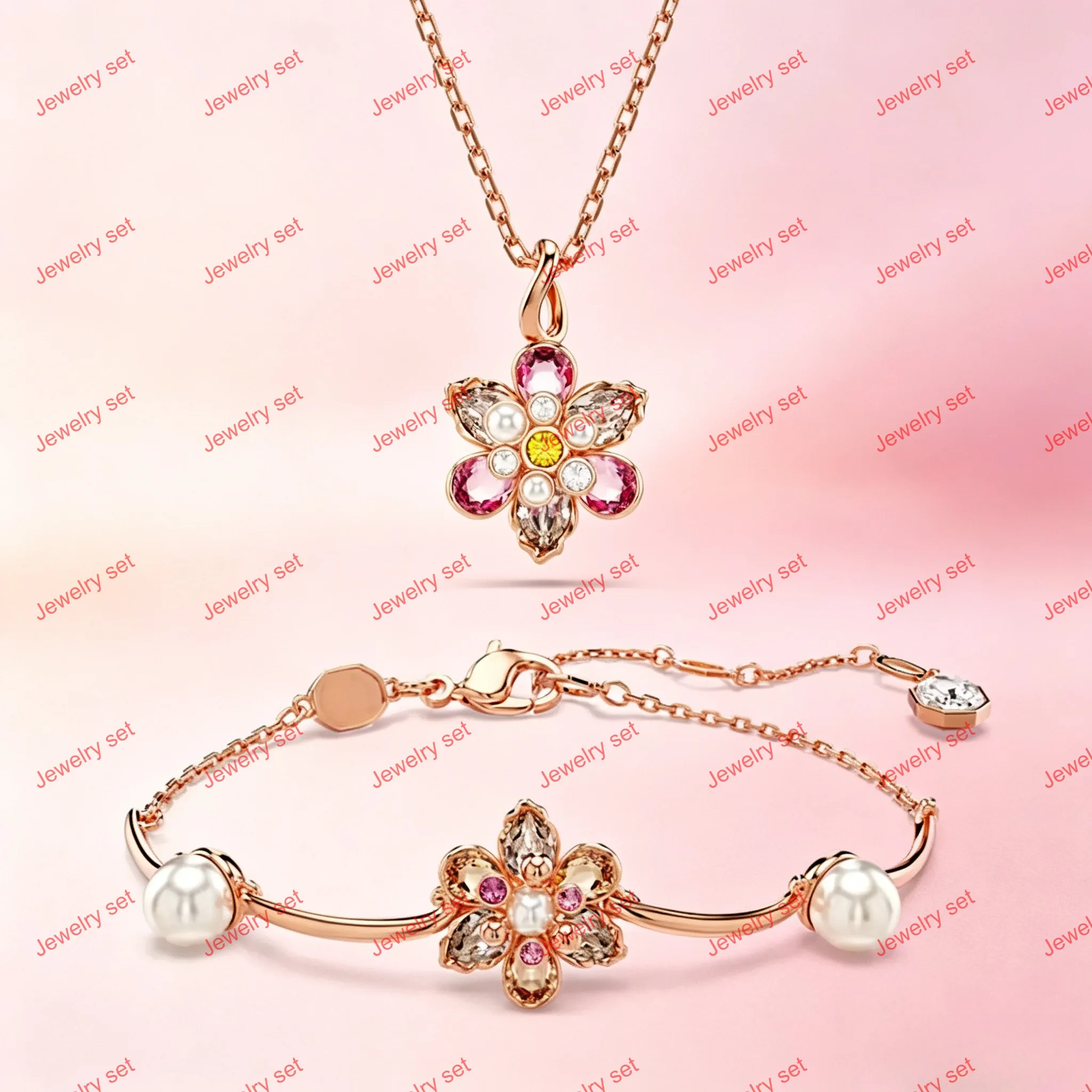 2025 New Original Rich Flower Rose Quartz Dazzling Flower Series Women's Fine Jewelry Set Fashion Necklace Earring Bracelet Ring
