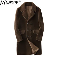 AYUNSUE Men's Real Fur Coat Autumn Winter Jacket Men Long Sheep Shearing 100% Wool Fur Coats Plus Size 5xl KFS19M204-J KJ3796