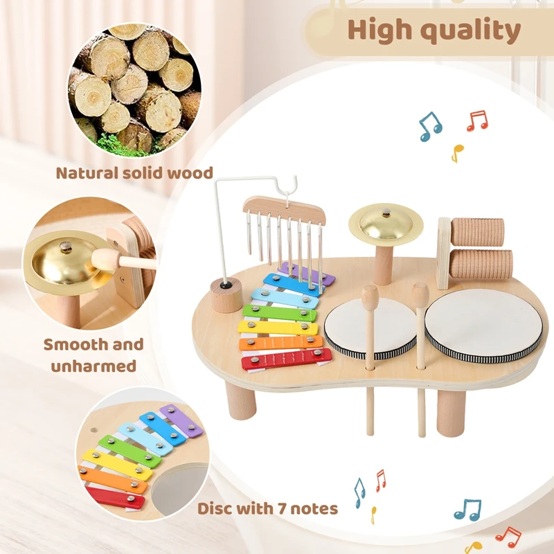 Bebê eoliano sinos chocalho montessori brinquedos educativos crianças brinquedos musicais kit de bateria mesa música instrumentos musicais de madeira