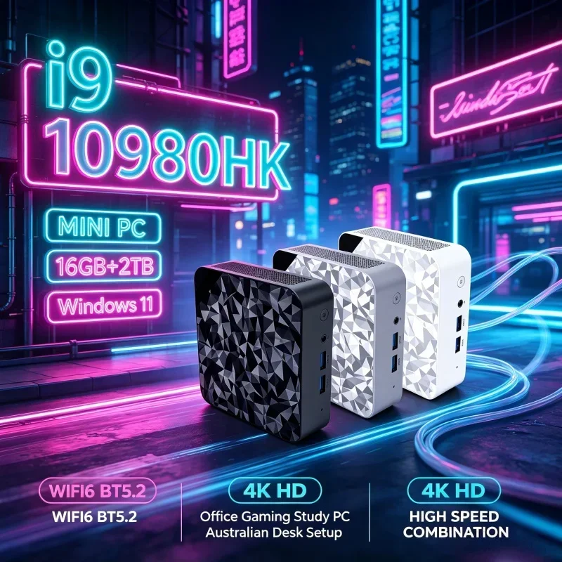 Intel I9‑10980HK High Performance Slim Mini PC Host Windows11 16GB RAM 1‑2TB SSD WiFi 6 BT5.2 Compact Desktop for Home Office