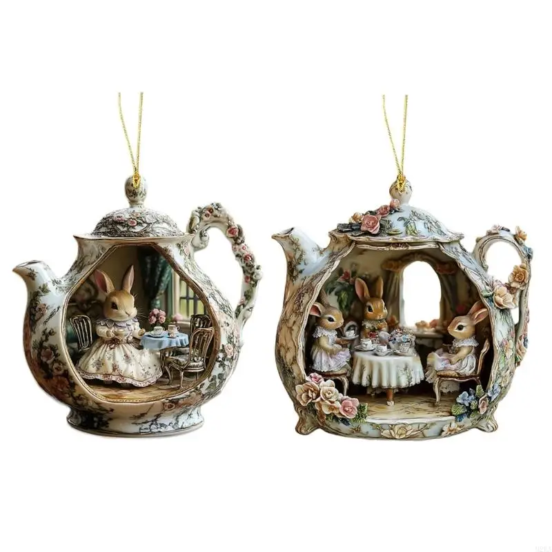 

2025 New Fun Rabbit Teacup Design Vehicle Accessory Hanging Decoration Acrylic Pendant