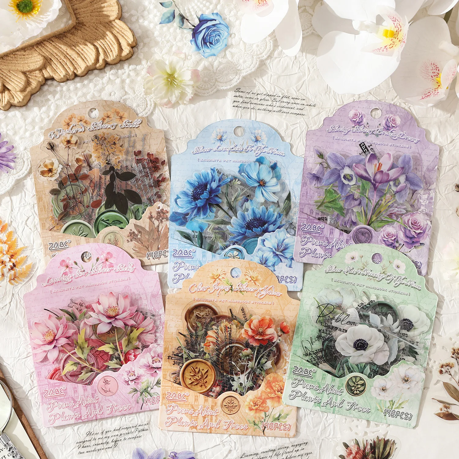 Ruban PET Vintage Série Poèmes des Plantes et des Arbres, Motifs Floraux et Paysagers, Matériel Créatif pour Journal DIY, Collage et Papeterie