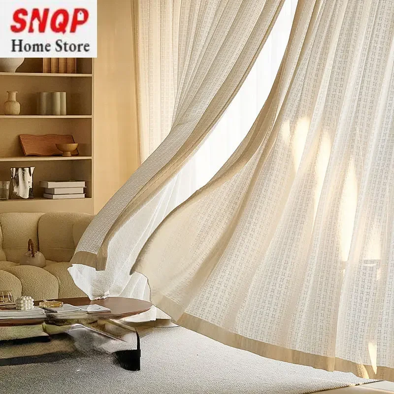 

Japanese-style Gauze Thickening Living Room Bedroom Cotton and Linen Semi-shading Curtains Nordic Curtains Window Curtain Ljl