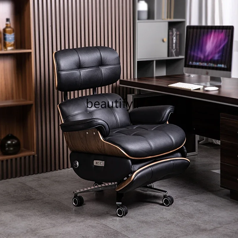 

Leather household electric light luxury office chair comfortable sedentary boss chair lazy recliner