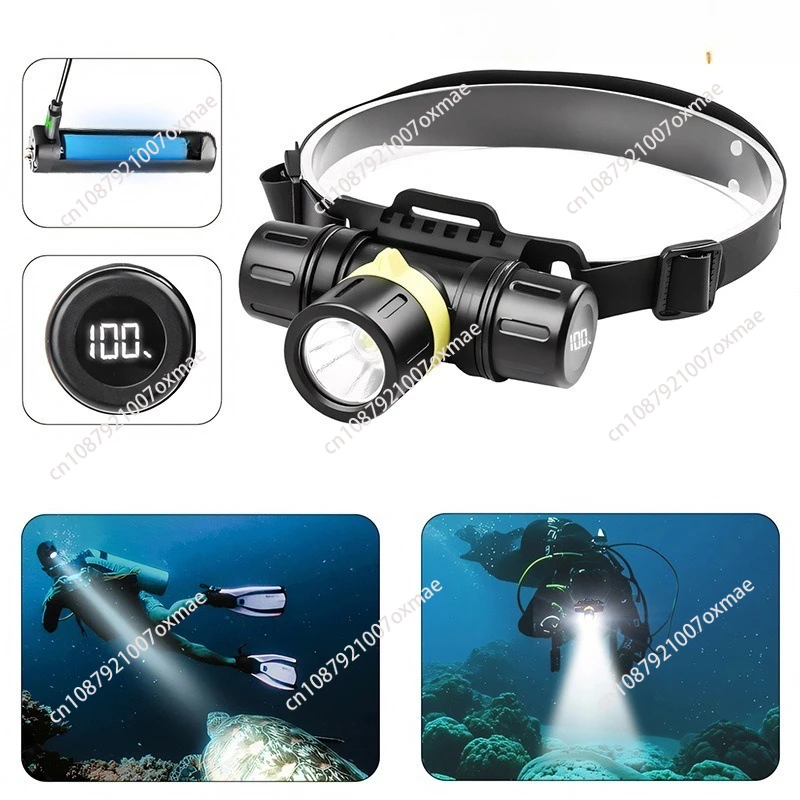 

XHP70 diving headlight independent digital display charging compartment, waterway dual-purpose professional diving strong
