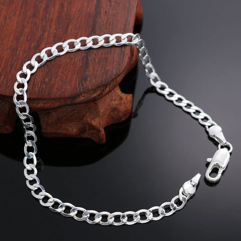 

925 sterling silver chain, European and American hip-hop style, fashionable and charming jewelry, men's and women's 4MM bracelet