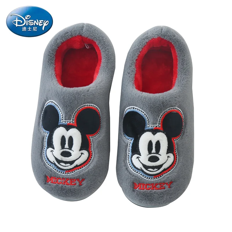 Disney Children\'s Cotton Slippers Cute Winter Home Non-slip Baby Cartoon Shoes For Boys Girls Mickey Blue Gray Shoes Size 16-22