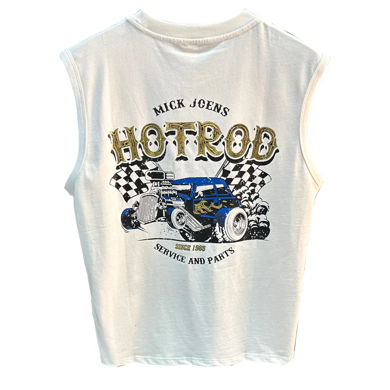 2025 Summer New Sports Fitness Loose Sleeveless Tank Top Men's Sweat Absorbing Trendy Printed T-shirt