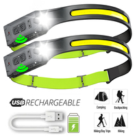 COB LED Sensor Headlamp USB Rechargeable Headlight with Built-in Battery 5 Lighting Modes Torch Flashlight for Outdoor Fishing