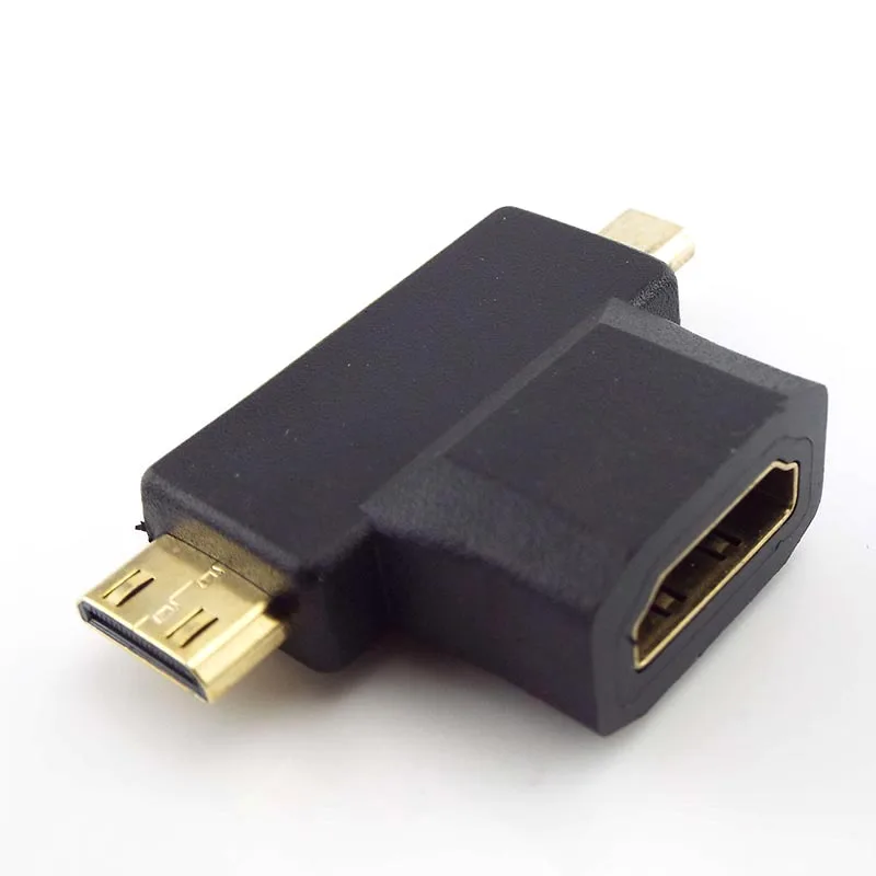 2 In 1 Connector Micro HDMI-compatible Male + Mini Male To 1.4 Standard Female Extender Cable Adapter Converter For HDTV 1080P