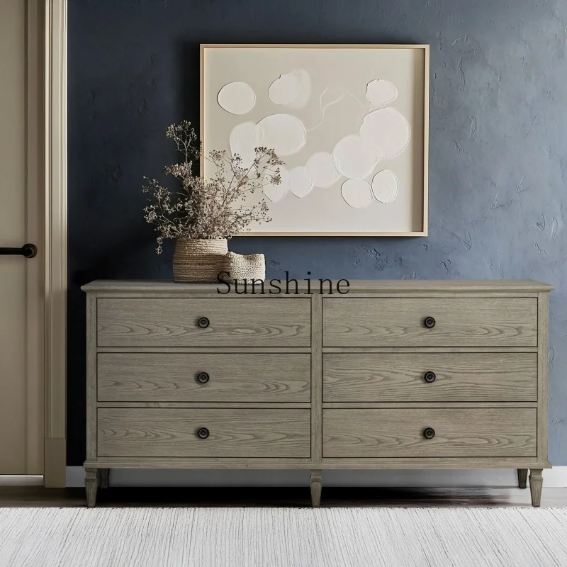 

American solid wood six-chest cabinet French retro wabi-sabi wind light luxury simple dresser