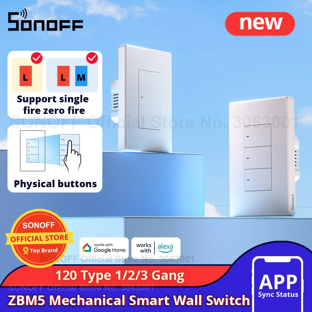 SONOFF ZBM5 120W SwitchMan Zigbee Smart Wall Physical Switch 120 Type 1/2/3 Gang Support No Neutral or Neutral Wire Relay Detach