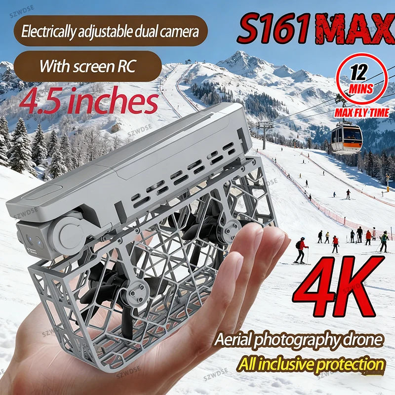 

NEW S161 MAX Mini Drone Cam Professional HD Camera Brushles WIFI FPV Video 4k UAV 4.5 inch large screen remote control RC Drones