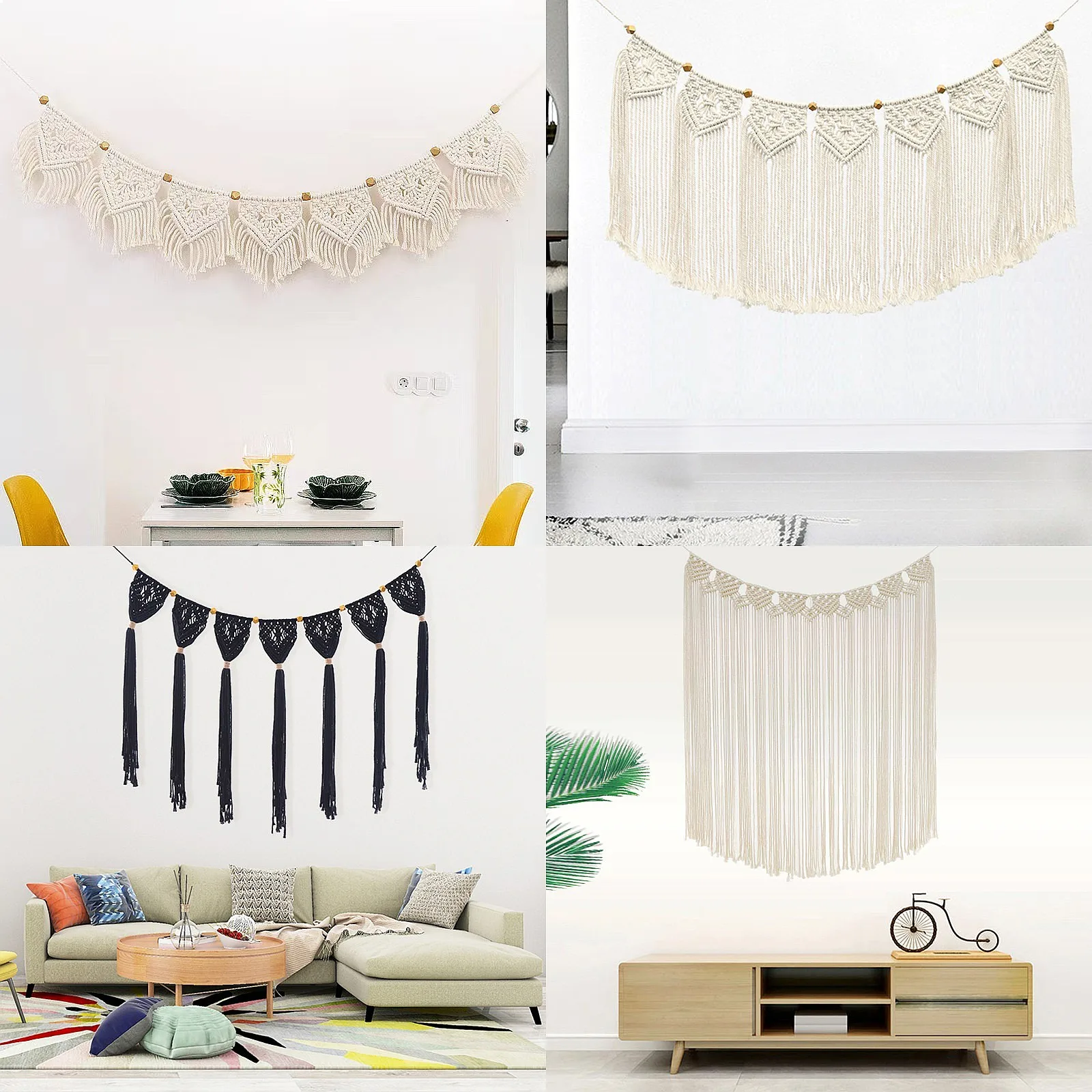 Bohemian Tapestry Wall Hanging Handwoven Macrame Decor for Bedroom Room Divider Fringe Tassel Ornament