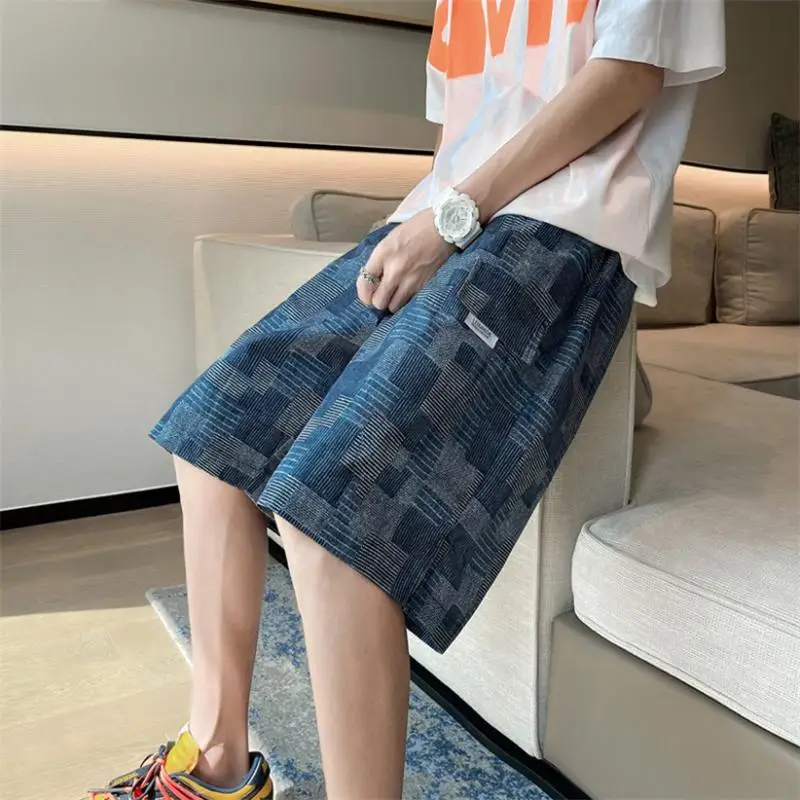 

Новые мужские пляжные шорты с эластичной резинкой на талии и карманами в клетку с пятью точками киски и красивые уличные пляжные шорты